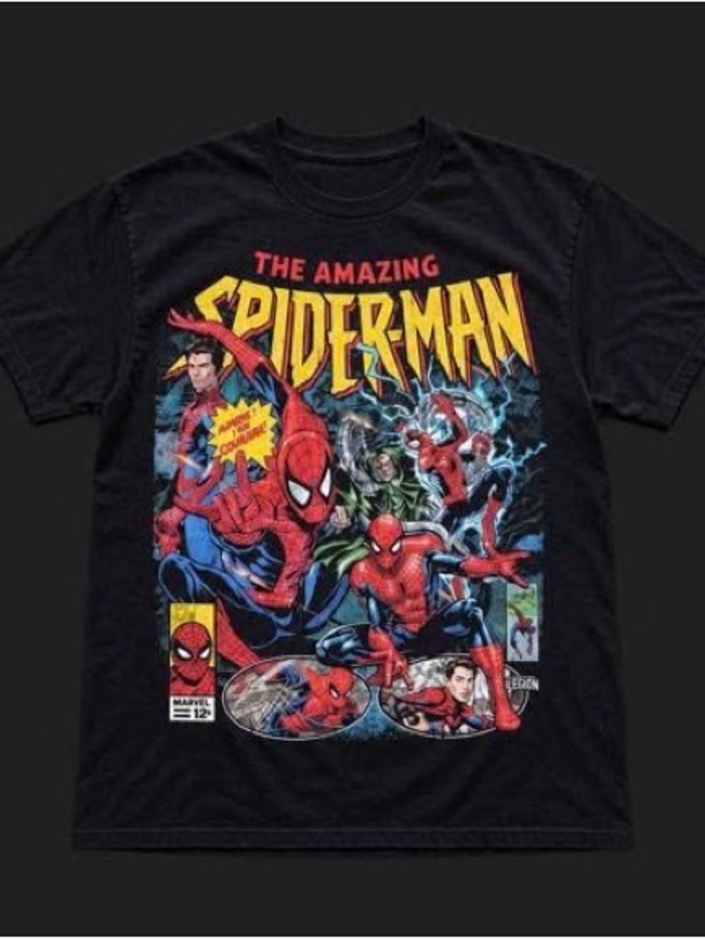Marvel Spider-Man Comic Cover Graphic Tee - Black with Red & Yellow Print